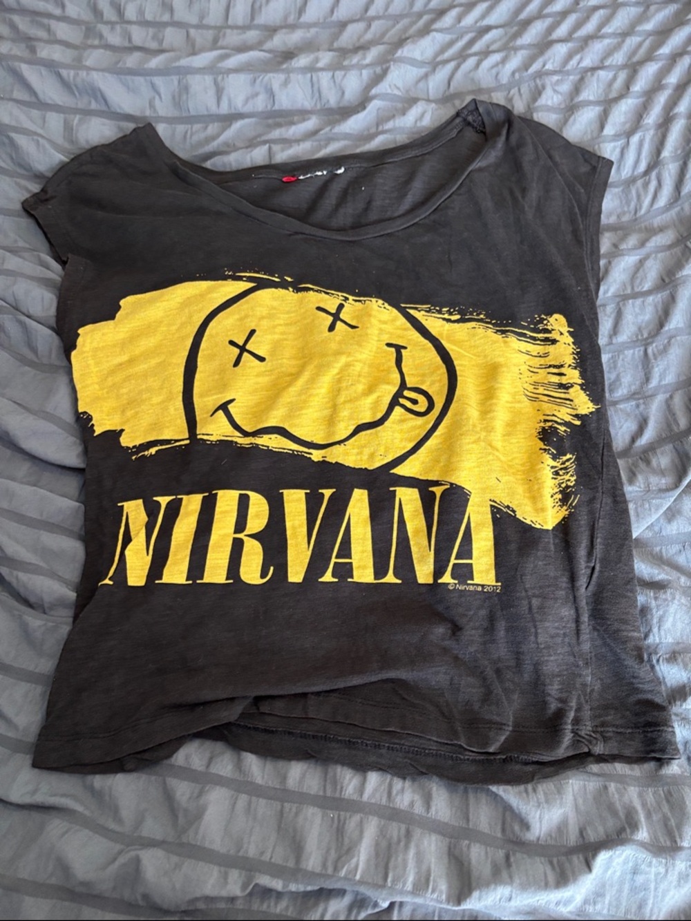 NIRVANA Black Tee with Yellow Smiley Graphic